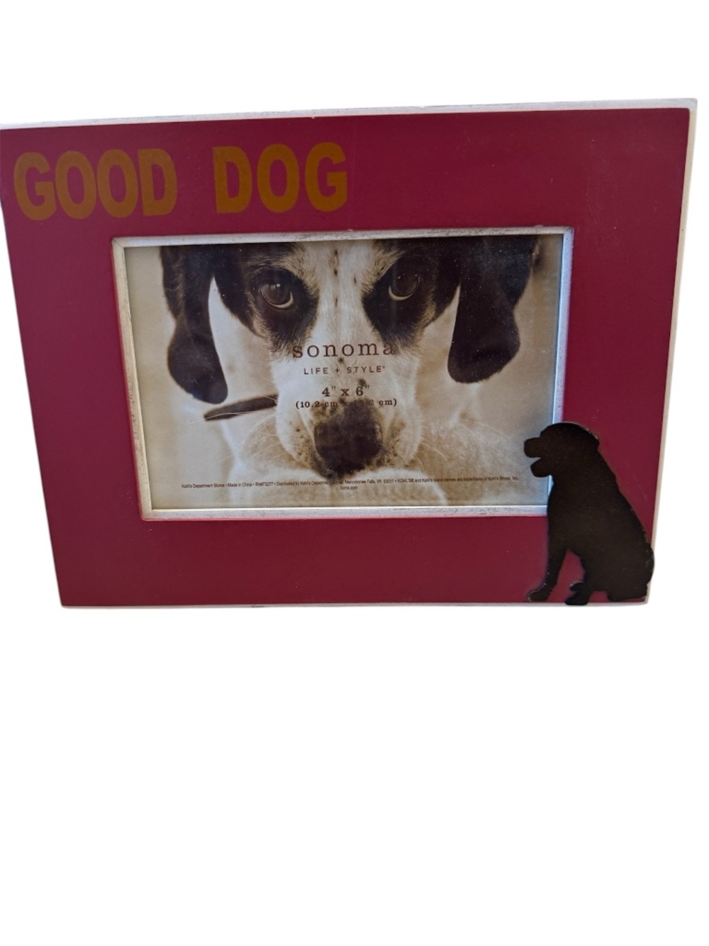 Sonoma Life & Style Dog Picture Frame red metallic design with "Good Dog"